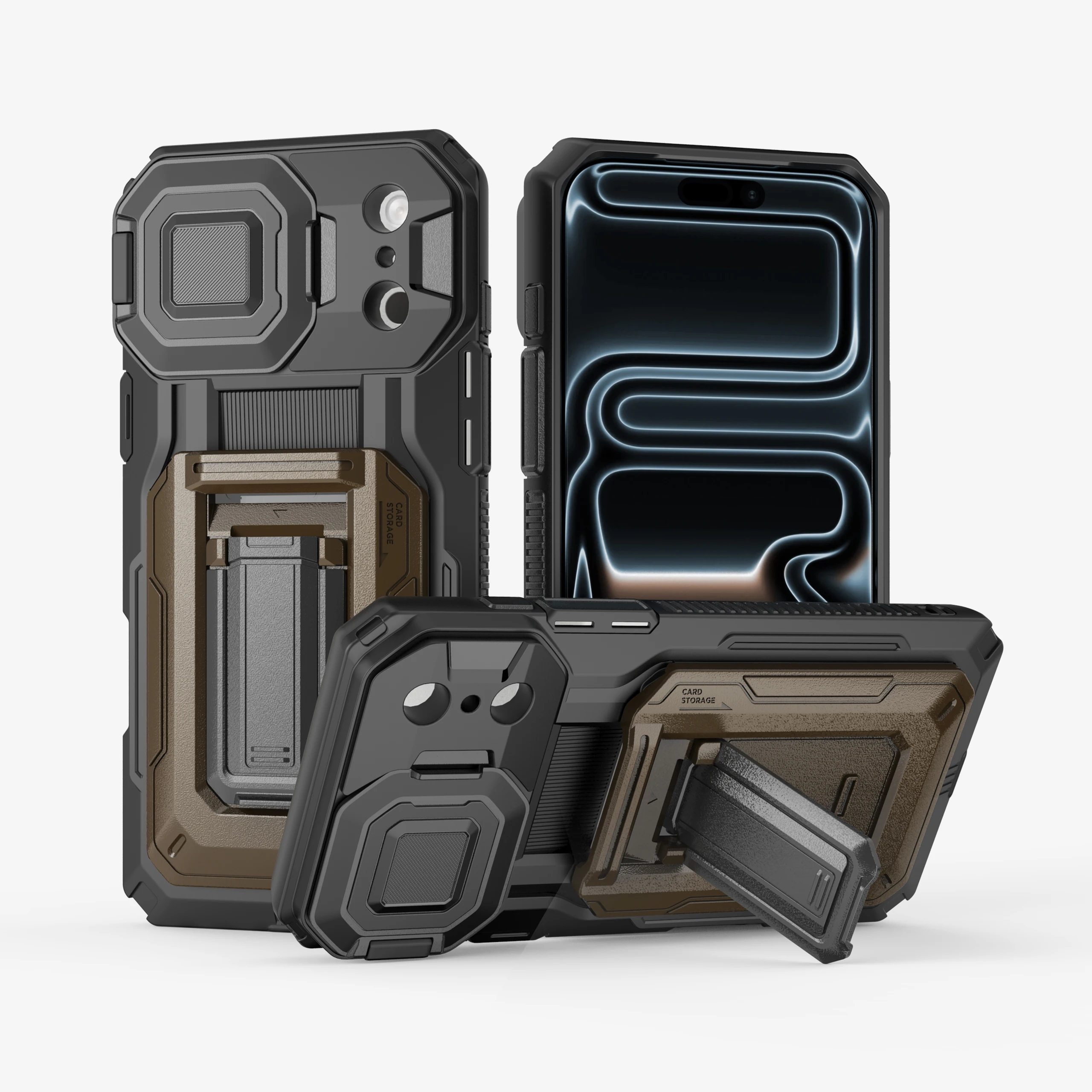 Shockproof Bracket Armor Card Slot Wallet Case For iPhone 17 16 15 14 13 Pro Max Plus Camera Lens 360 Degreed Protection Cover view 5