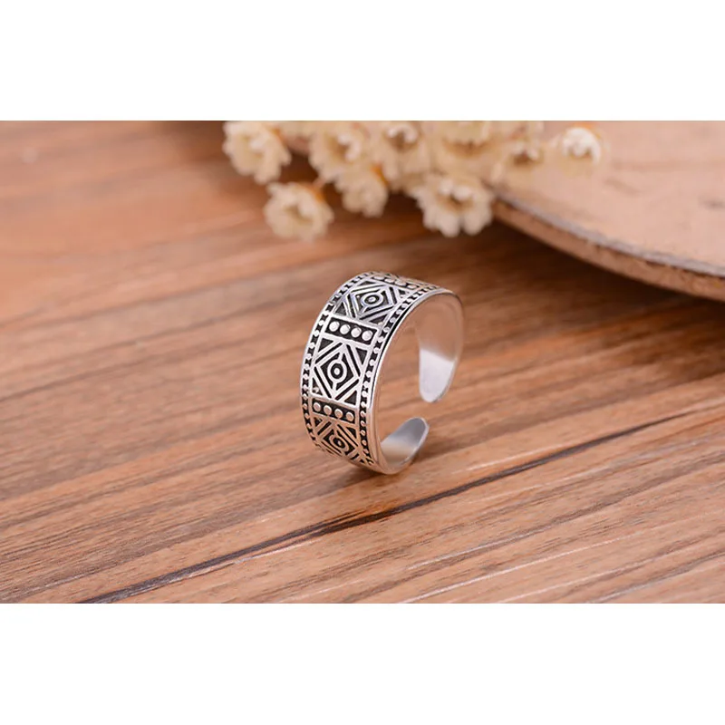 Genuine 925 Sterling Silver Vintage Opening Ring For Women Girl Wedding Party  Factory Wholesale Price Fashion Wide Jewelry Ring