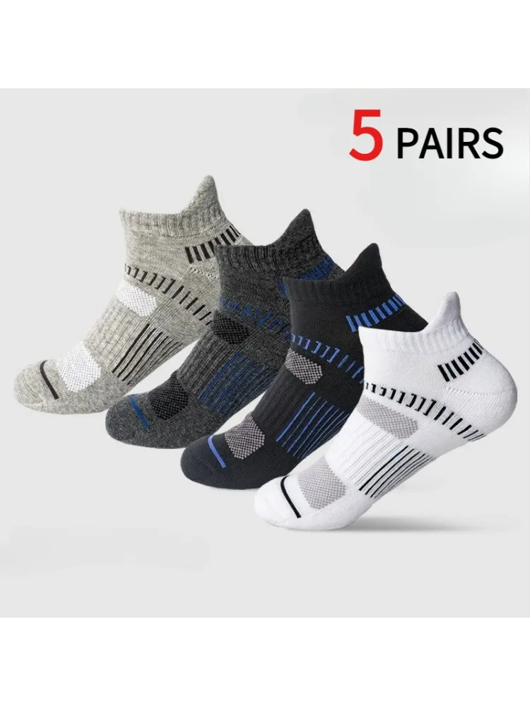 AliExpress NONE 5 Pairs Thick Men s Anti Blist Running Socks Soft Comfortable Sweat Absorbing Low Top Boat Socks for Cycling Sports Leisure Use