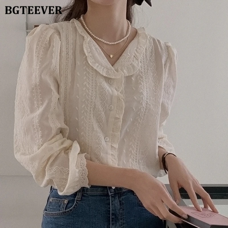 BGTEEVER Chic Spring Summer Fashion Lapel Women Solid Shirts Tops Casual Long Sleeve Loose Female Single-breasted Blouses