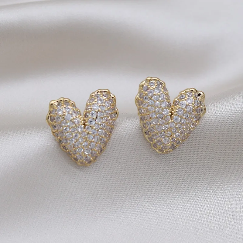 Korea New Fashion Jewelry Exquisite Luxurious Full Zircon Heart Earrings Sweet and Elegant Women\'s Evening Party Accessories