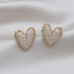 Korea New Fashion Jewelry Exquisite Luxurious Full Zircon Heart Earrings Sweet and Elegant Women's Evening Party Accessories