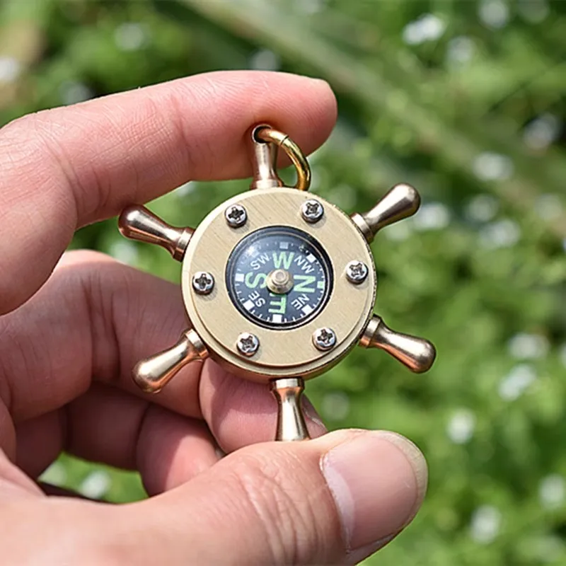 EDC Brass Compass Pocket Survival Compass Keychain Necklace Pendant Outdoor Tool