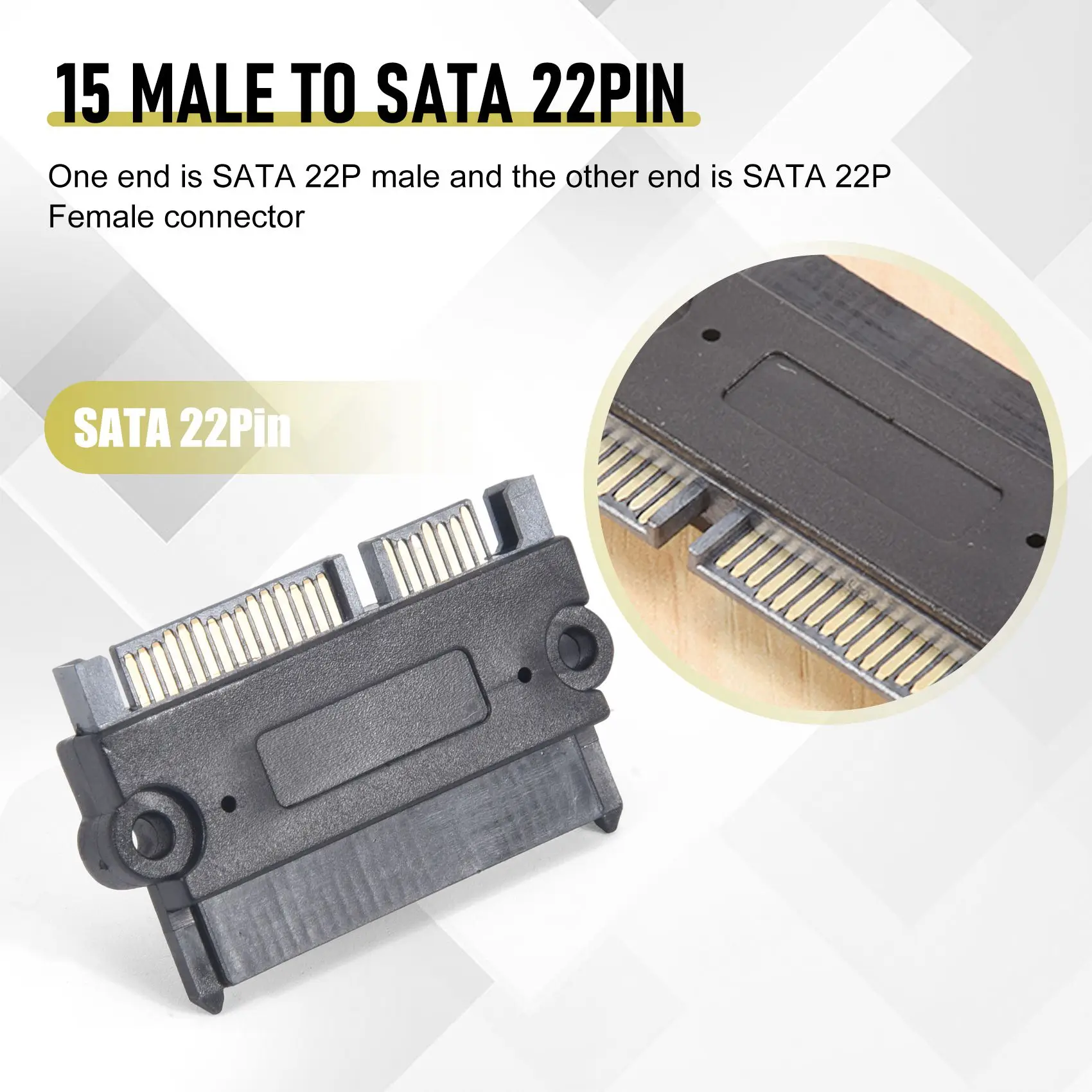 ABGI for SATA 22P 7+15 Male to for SATA 22Pin Female Convertor Adapter for Hard Drive SSD