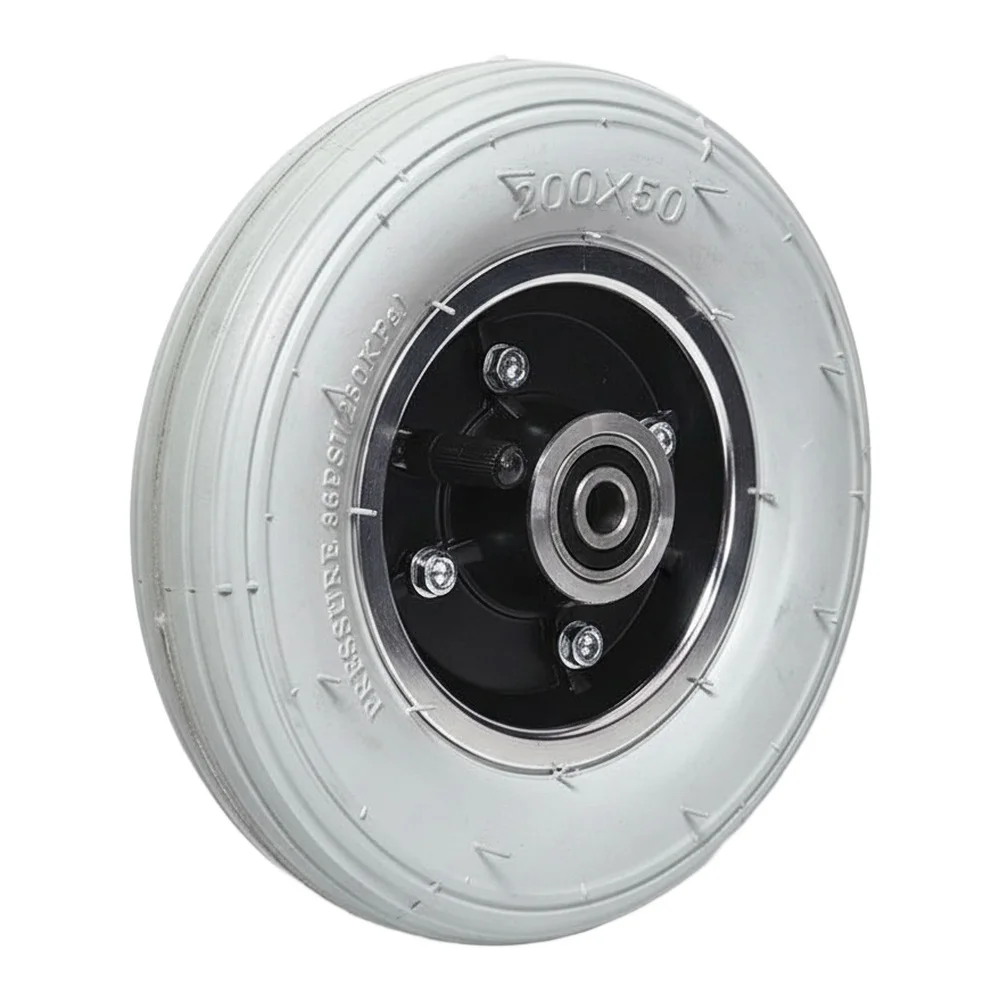 200x50 mm Front Swivel Wheel for Electric Wheelchairs with Pneumatic Tire and Precision-Fit 48mm Axle Bore Dimension