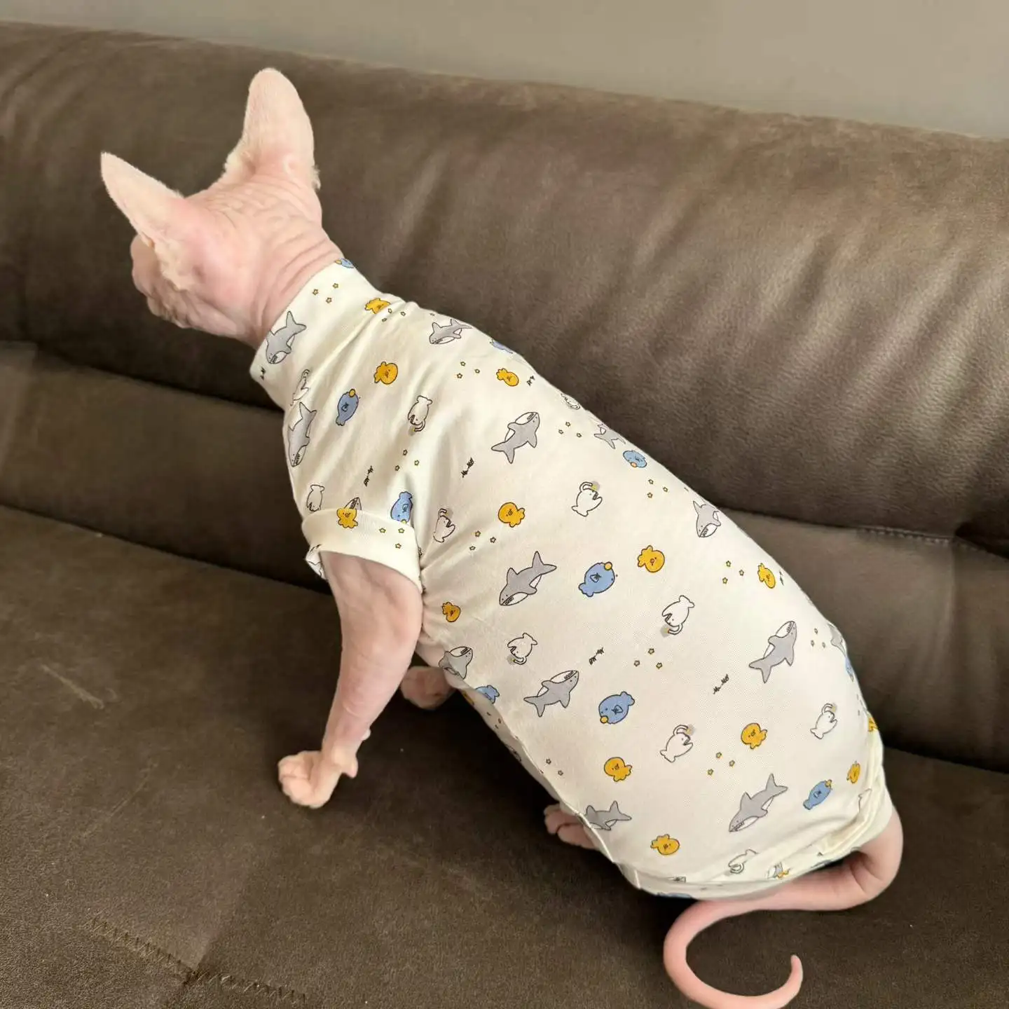 Sphynx Cat Cartoon Cotton T-shirt Summer Soft Sleeveless Cute Vest Hairless Cat Clothes Belly‑Protective Pet Spring Bodysuit