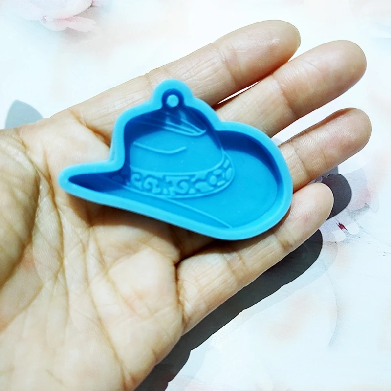 652F Shiny Glossy Horse Riding Cowboy Hat Keychain Silicone Epoxy Resin Mold DIY Pendant Jewelry for Valentine Gift Craft