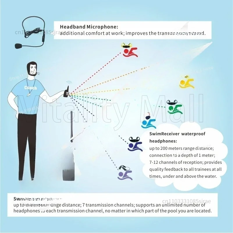 مدرب السباحة التدريب نظام الاتصالات تحت الماء 1 H900 الارسال 1 H902 سماعة توصيل العظام #6