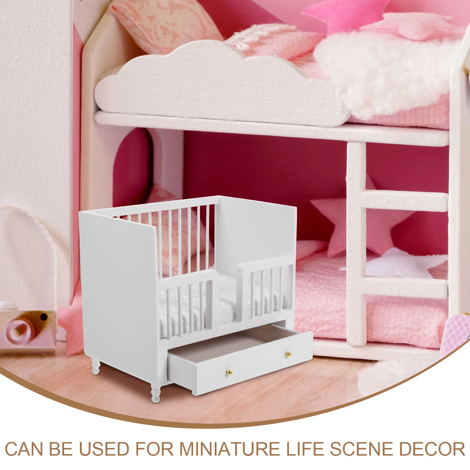 Toys Baby Accessories Crib Model Adornment Mini Bed for Dolls House Miniature Furniture Wooden Cotton Birch Ornament