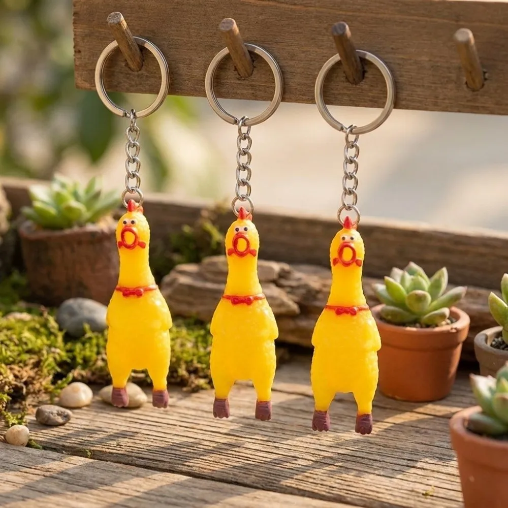 3 pcs Funny Screaming Chicken Keychain Bag Charms Creative Screaming Hens Pendant Hanging Decor Chicken Key Ring Keys Decor