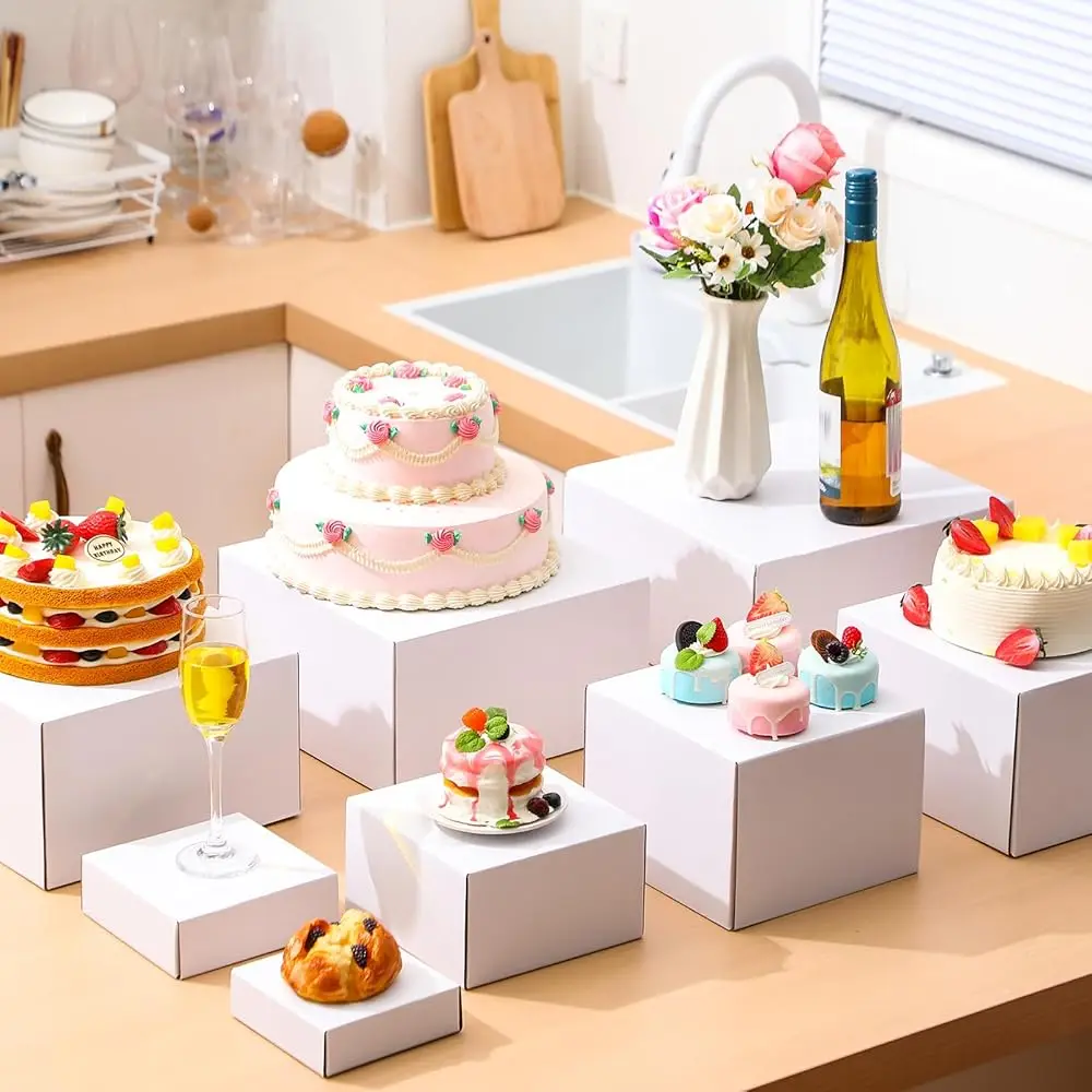 

8 Pcs Buffet Risers, 12"" 11"" 10"" 9"" 7.9"" 6.9"" 5.9"" 5"" Display Stand Food Risers For Buffet Table Boxes Display Stand