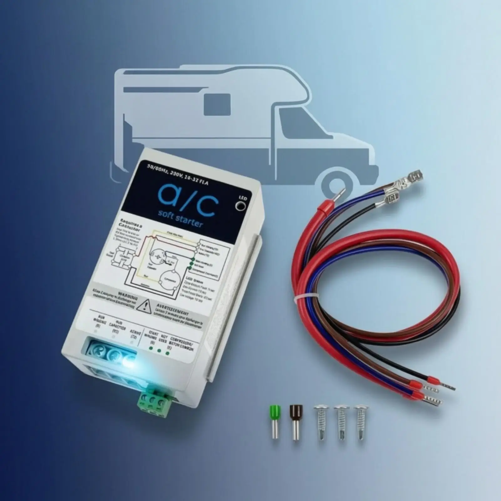 RV Air Conditioner Soft Start Kit 16-32A Module Reduces Power Surge for Single Phase 230V Compact Design
