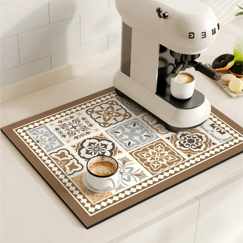Kaffeemaschine Matte Retro Geschirr Trocknen Matten Für Küche Nicht-slip Ablassen Pad Schnell Trocknend Geschirr Tischset Geschirr Waschbar – Detail 12