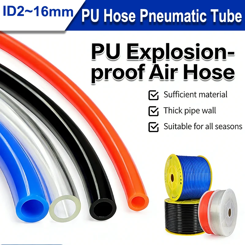

Flexible PU Pneumatic Air Hose 2-16mm Polyurethane Tubing for Air Compressor And Pneumatic Tools - Multiple Length Options 2~10m