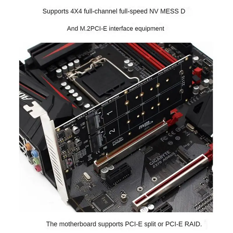 Exquisite-2X Double-Sided 4-Disk NVME RAID Card Pciex16 To M.2 M-Key Nvmex4ssd 2U Server RAID Array Expansion Adapter Split Card