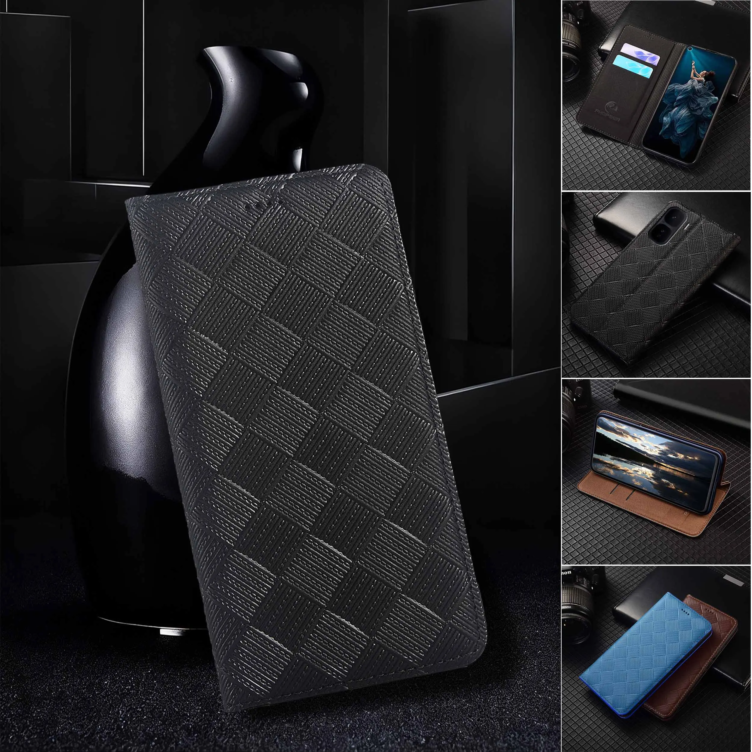 

For iQOO Neo 3 5 5S 6 7 8 9 10 Pro Plus SE Knit Pattern Of Genuine Leather Wallet Flip Phone Cover Case Cowhide Scratch-Proof