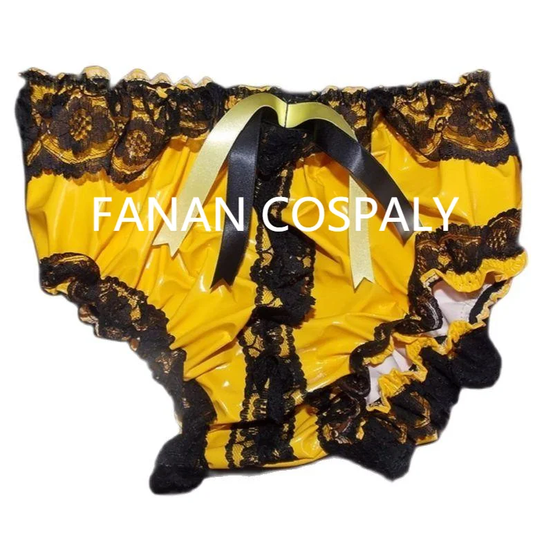 Hot Selling Adult Giant Baby Sexy Girl Yellow Thin PVC Girly Short Skirt Lined with Black Lace Trimming Maid Gothic Role-playing