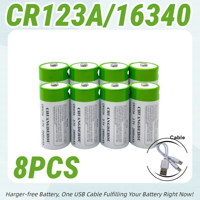 

USB-C Rechargeable CR123A 3.7V 2800mAh Li-ion Battery 16340 for Flashlight Laser Pen Toy Home Emergency Equipment