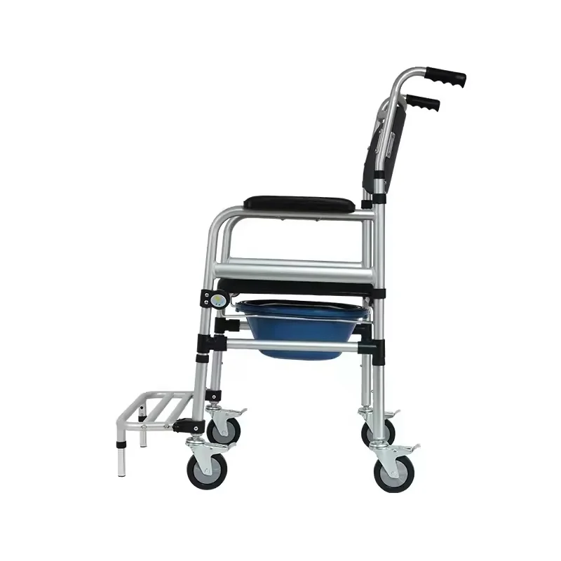 High Quality Hot Sell Movable Medical Folding Aluminum Alloy Light Wheeled Toilet Chair