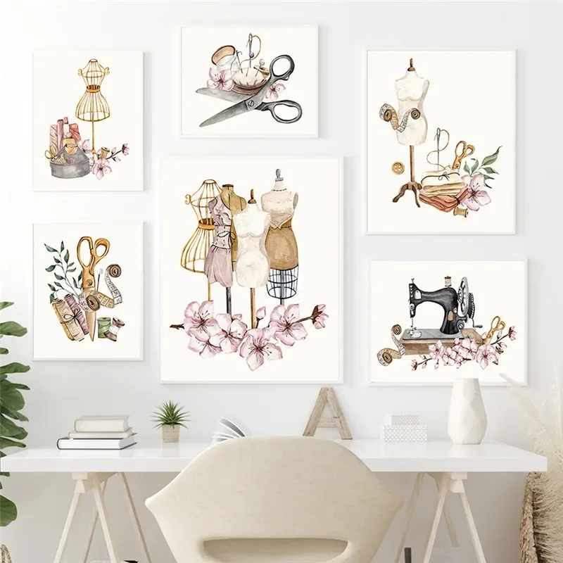 Bohemian, Wall Art, Women's Clothing, Sewing Machines, HD Canvas Print Posters for Home Living Room Bedroom Decoration