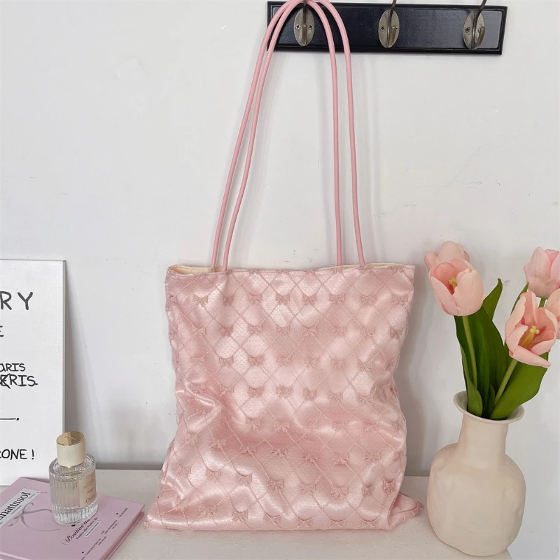 

Милая сумка-тоут с кружевным бантом для девочек-студентов, большая вместительная портативная женская сумка для покупок, ретро-дизайн, женские повседневные сумки