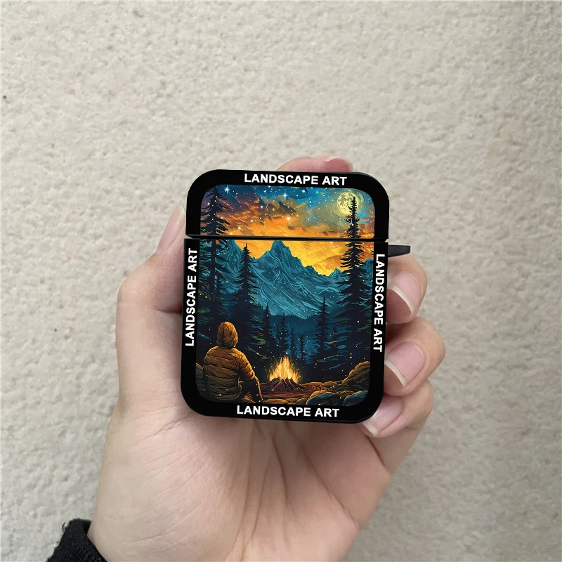 Mountain Sunset Landscape Earphone Case For Airpods Pro2 1 2 3 Pro Hand Painted Wireless Headphone Cover For AirPods Accessories