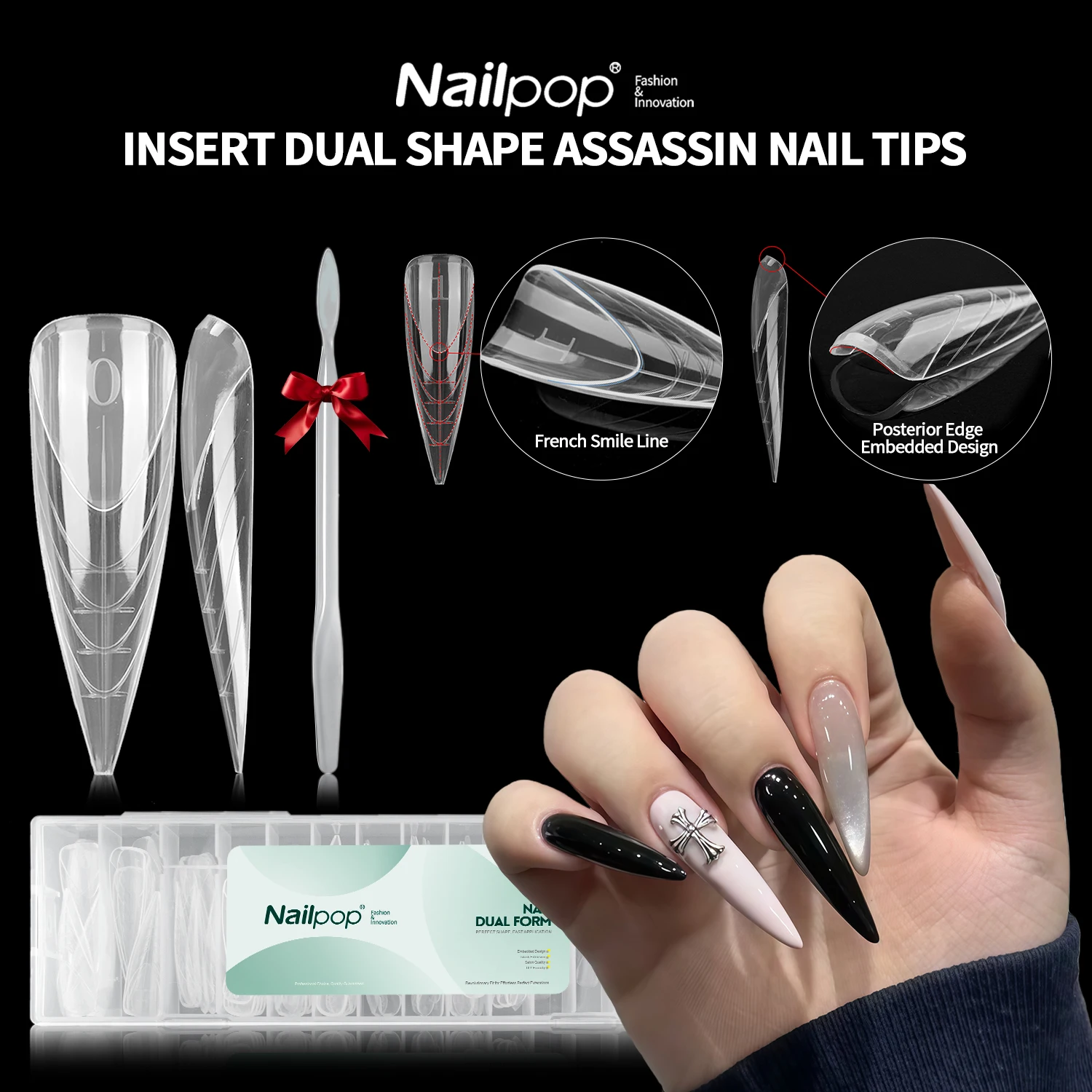 

Nailpop Insert Dual Shape Assassin Nail Tips French Nail Forms 150pcs 15 Sizes Extension Professional Salon Acrylic Gel Molds