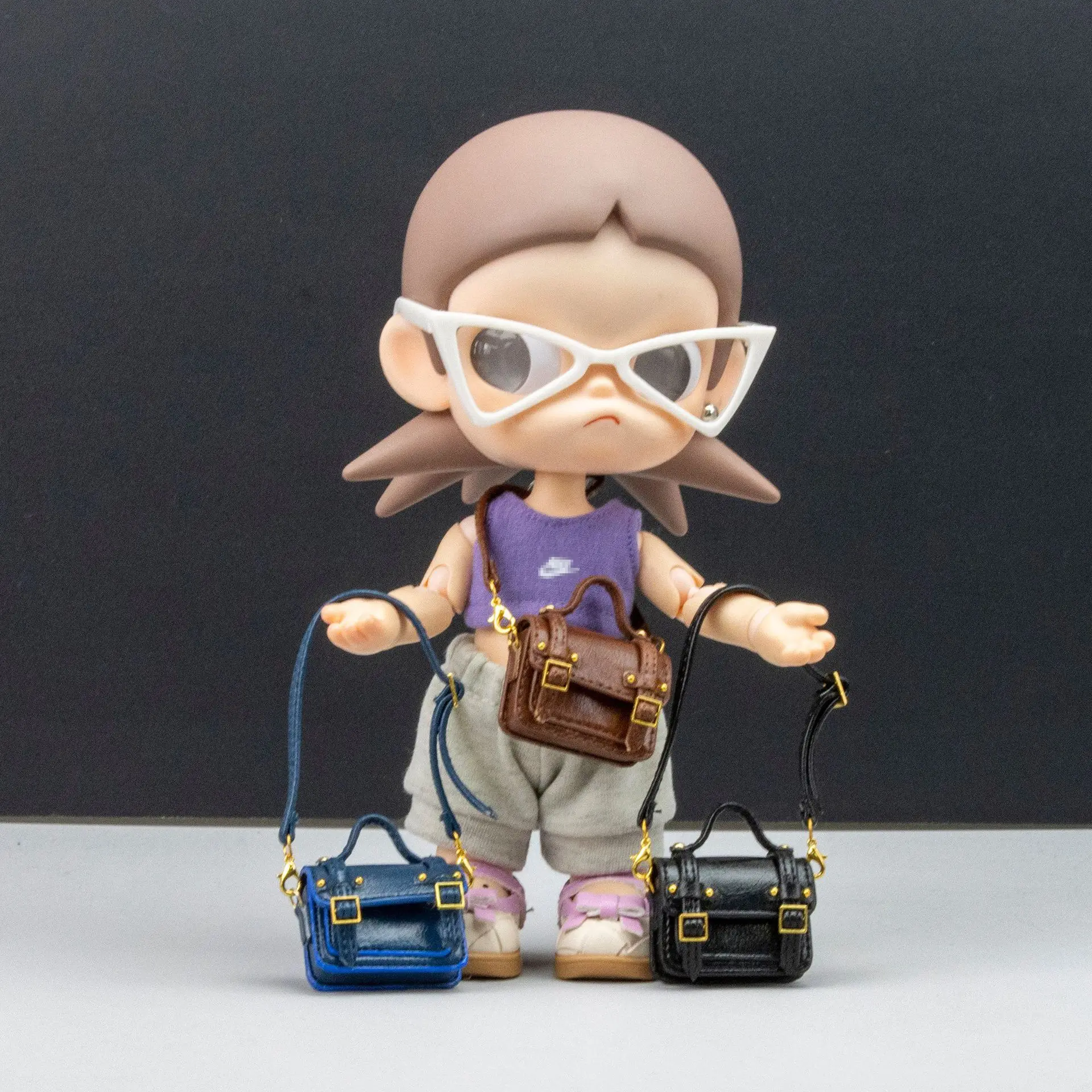 

Small Knitted Leather Dual-Pocket Mini Bag College-Style Square Doll Accessory Various Styles Available