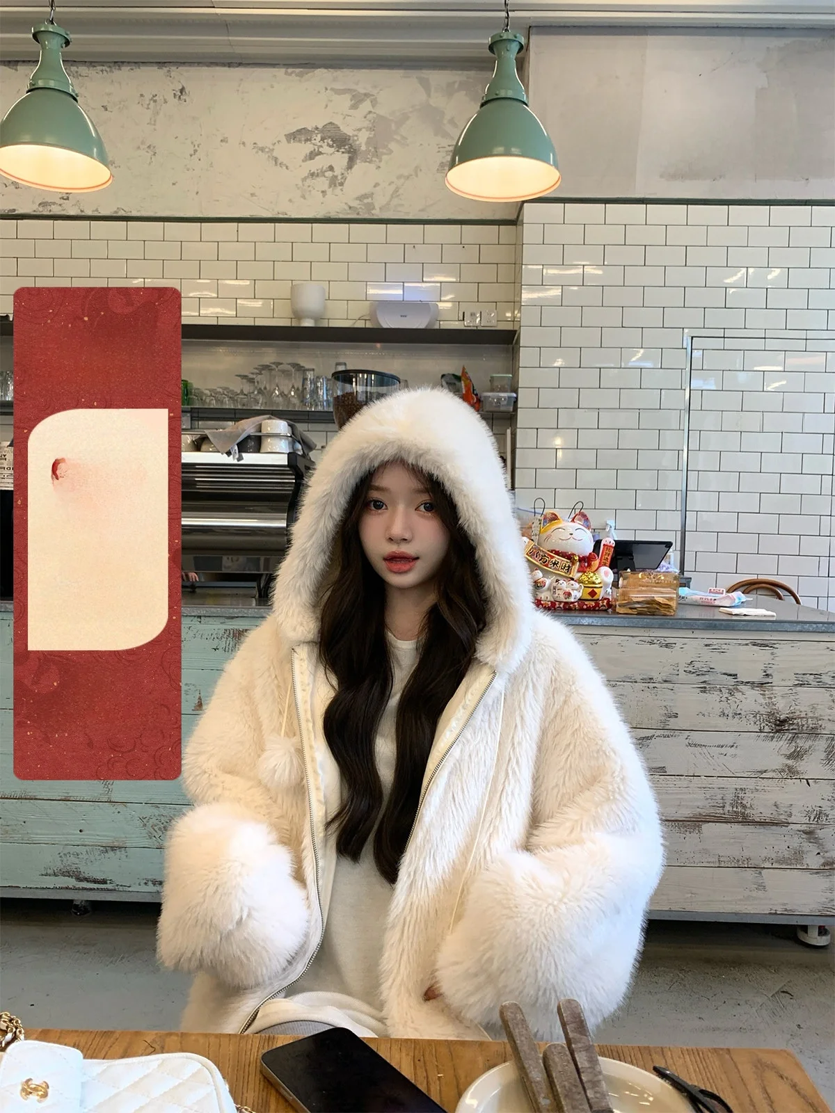 

Winter Hatl Plu Jaet with Fur Collar Chen Jiannan Small Snowball Cotton Sandwiched Artificial Fur Women's Coat