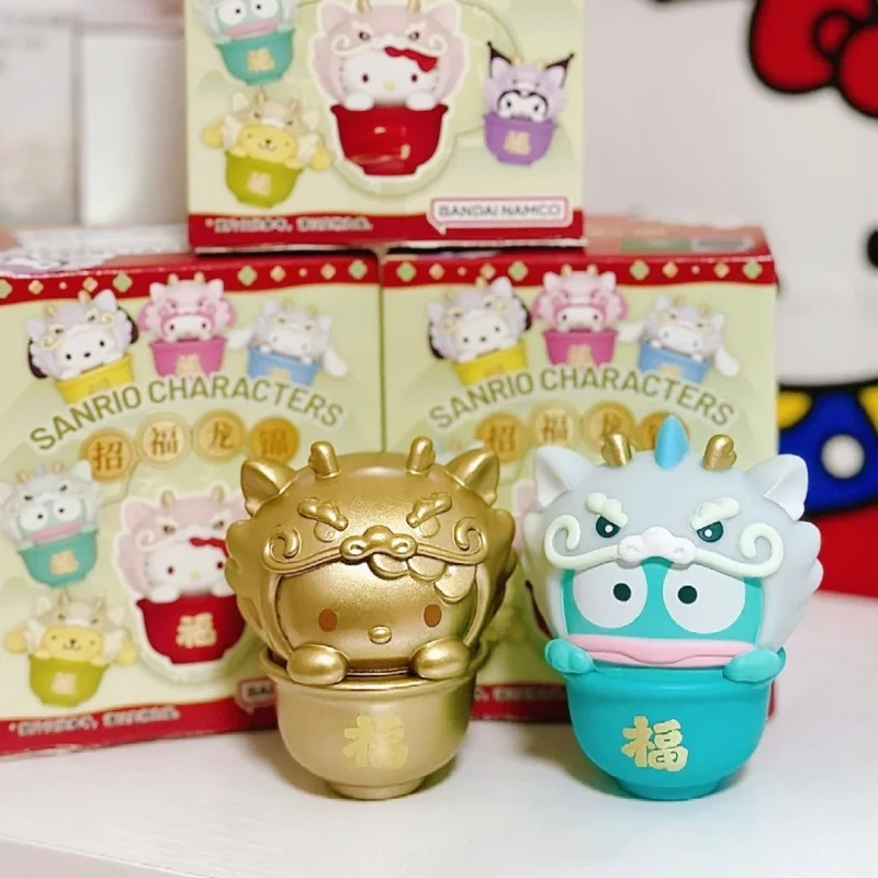 Подлинная Bandai Sanrio Family Lucky Dragon Silk Series слепая коробка Kawaii Kuromi Hangyodon Коллекционная фигурка Модная игрушка Веселый подарок