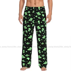 Green Alien UFO Moon Mens Pajamas Pyjamas Pants Lounge Pants Sleep Bottoms