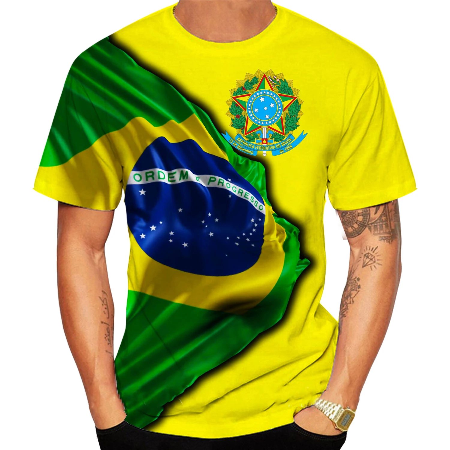 Centenary of Brasil Men's T-Shirt Summer O Neck Pullover Short Sleeve Fashion Cool Clothing Brazil Flag Oversized Men's Clothing