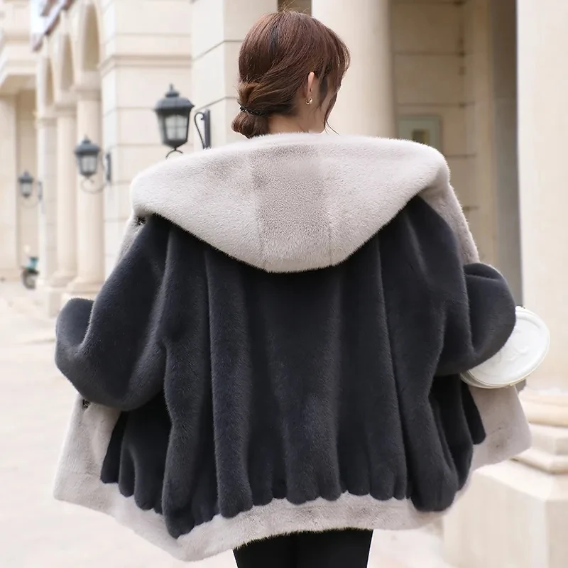 Winter New Mink Velvet Coats Women's Outwear Gold Mink Velvet Fur One-Piece Jacket Loose Mid-Length Fur Thicke Warm Parker Coa