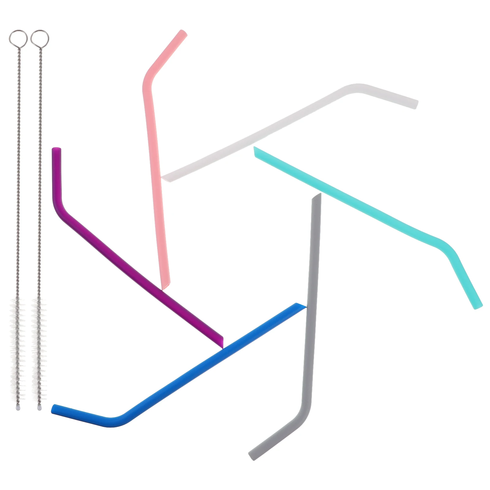 

1Set Silicone Drinking Straw Set Reusable Short Metal Straws for Party Bar Travel with Cleaning Brush Clear Cute Straw