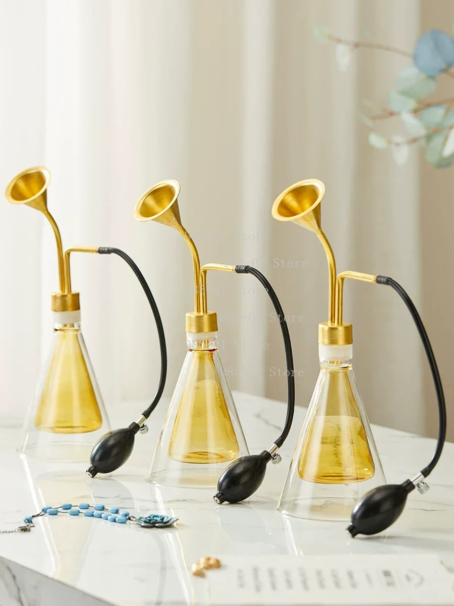Creative Glass Scent Bottle with Brass Scent Instrument, for Essential Oil Perfume SPA Coffee Beans Display