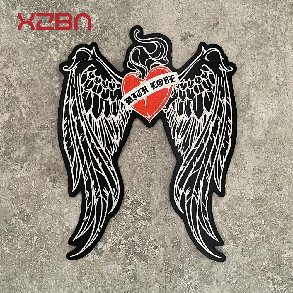 With Love On Both Wings Red Heart Boutique Large Embroidery Patch Motorcycle Knight Clothing  Accessories Badge DIY Hand Sewing