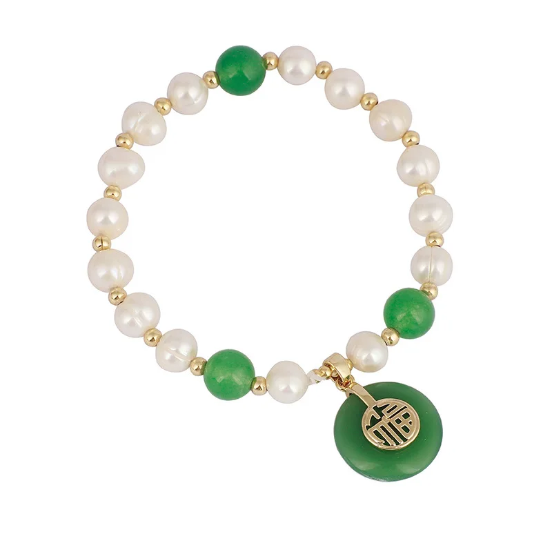 Original Glück Brief Natürliche Jade Stein & Süßwasser Perle 14K Gold Gefüllt Weibliche Schmuck Sets Für Frauen Halskette Armband – Detail 11