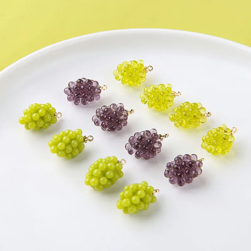 6pcs Cute Little Grapes Resin Charms Dimensional Fruit Pendants for DIY Earring Necklace Jewelry Keychain Making Accessories