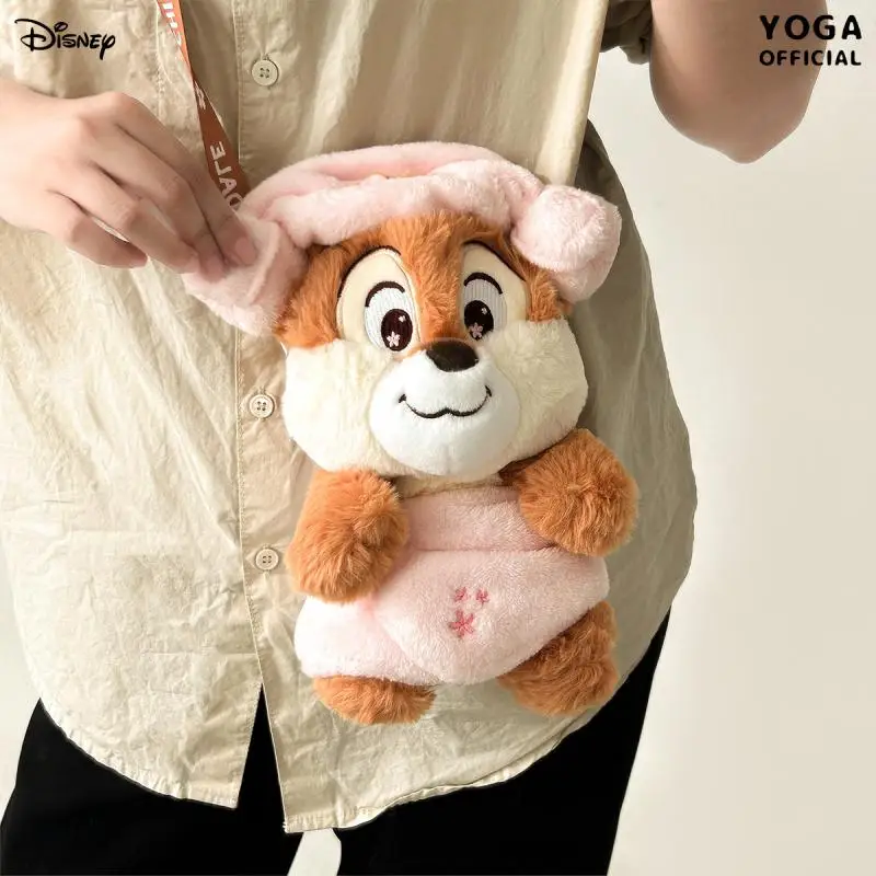 Kawaii Disney Chip \'n\' Dale Plush Crossbody Bag Sakura Series Cartoon Girl Heart Portable Cosmetics Mobile Phone Crossbody Bag