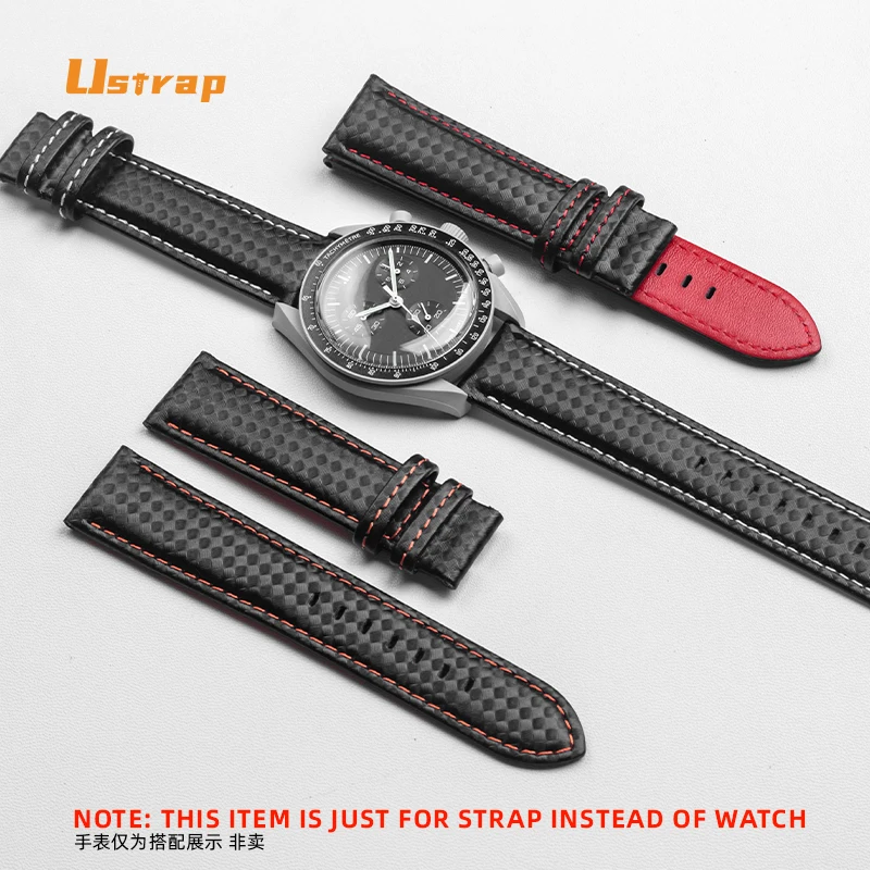 

18mm 20mm 22mm watch straps Surface carbon fiber texture embossing Cowhide Leather strap for Omega MoonSwatch Breitling