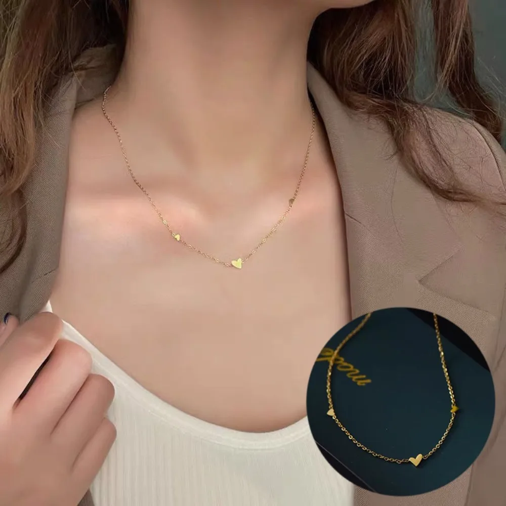 New Exquisite Simple Heart Pendant Necklace for Women Charm Gold Color Stainless Steel Collar Bone Chain Korea Jewelry Accessory