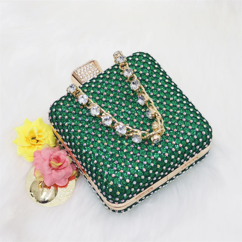 Fashionable New Design Nigerian Design Italian Women Shoes and Bag Set in Green Color Decorate with Rhinestone for Party