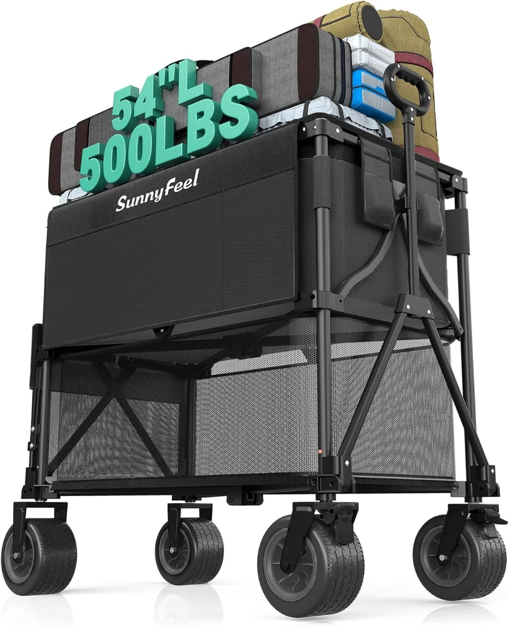 عربة عربة قابلة للطي ذات طابقين سعة 500 رطل عجلات قابلة للطي مقود قابل للتعديل للتسوق في الحديقة الخارجية والتخييم