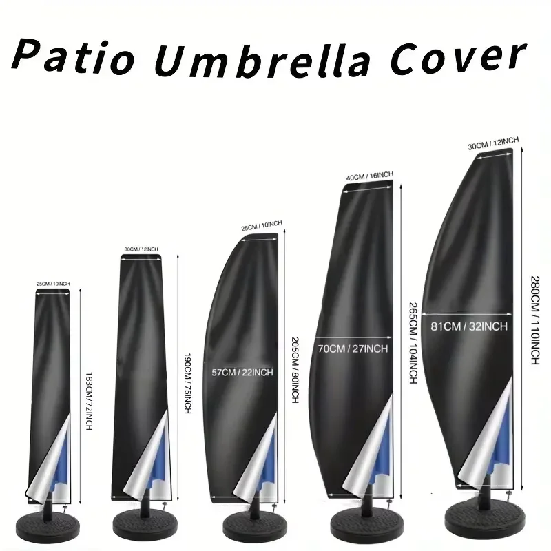 غطاء مظلة خارجي مقاوم للماء (أسود) - غطاء مظلة طاولة فناء مقاوم للرياح ومضاد للأشعة فوق البنفسجية، واقي مظلة للحديقة شديد التحمل #6