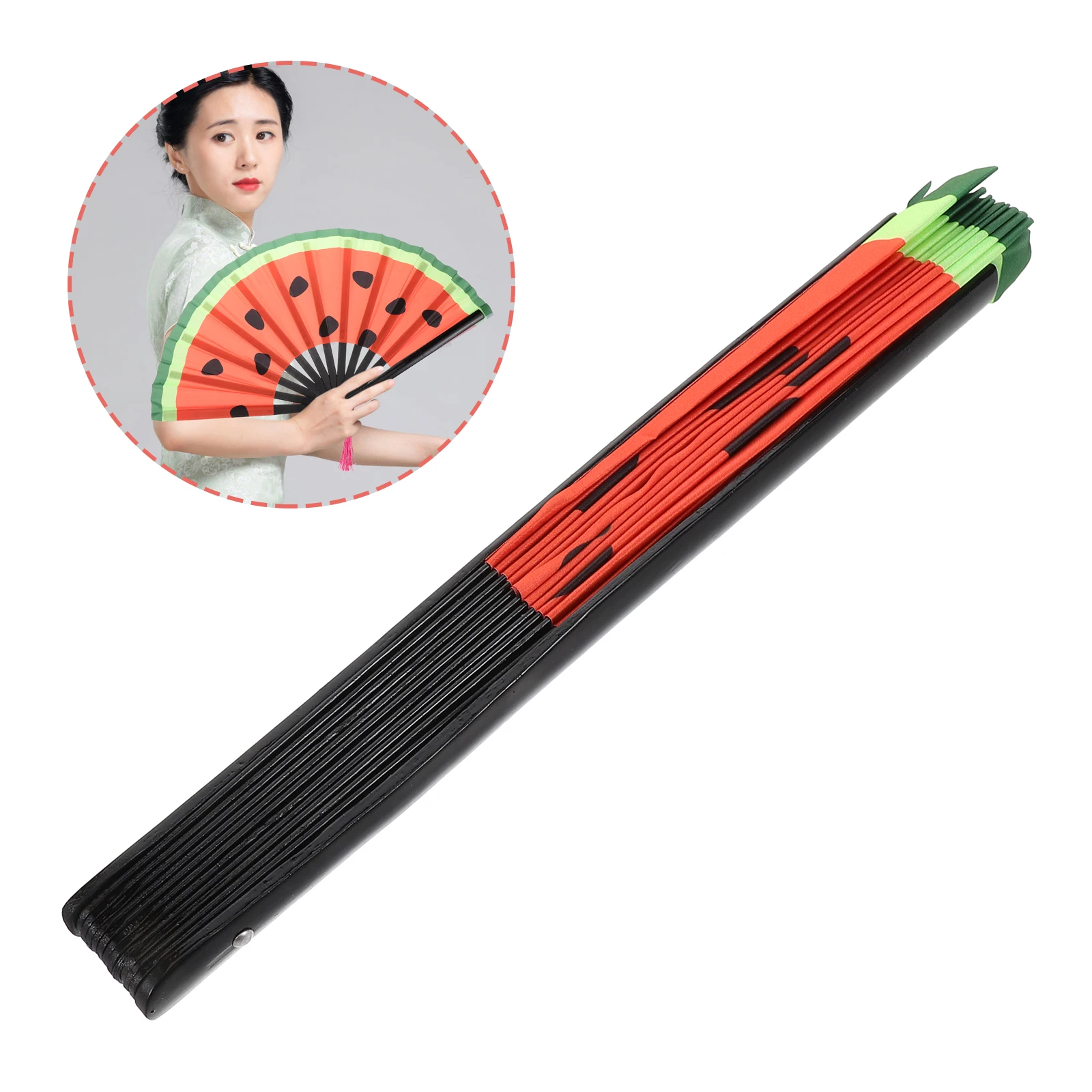 

Japanese Watermelon Folding Fan Fluorescent Glow Portable Handheld Fan For Party Wedding Stage Performance Dance Rave