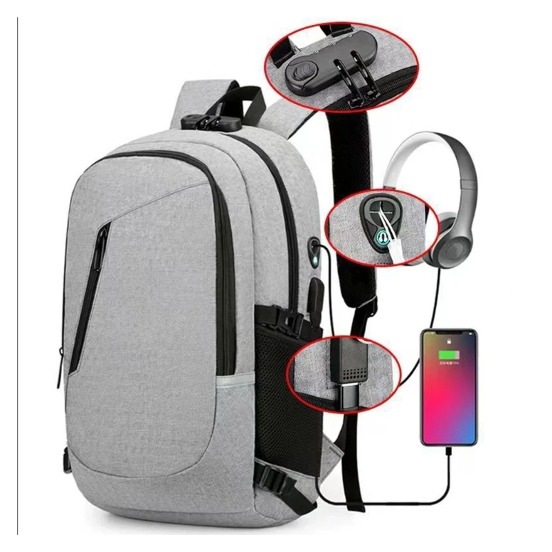 Male USB Charging Laptop Backpack College School Bookbag Men Anti-Theft Business Travel Backpack Boys Computer Bag Drop Shipping