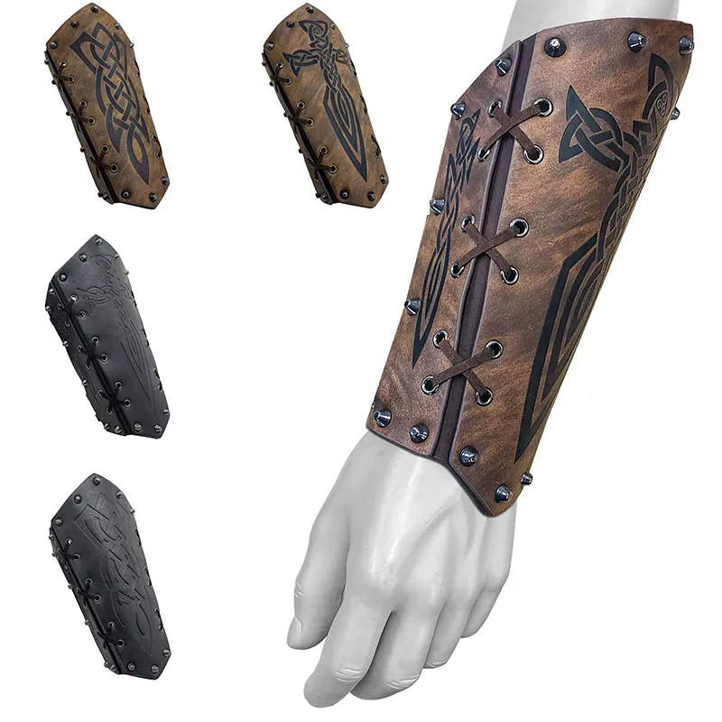 1 Stuk Middeleeuwse Ridders Harnas Polsband Pu Lederen Arm Veterschoenen Bracers Punk Party Podium Mannen Cosplay Piraat Halloween Accessoires