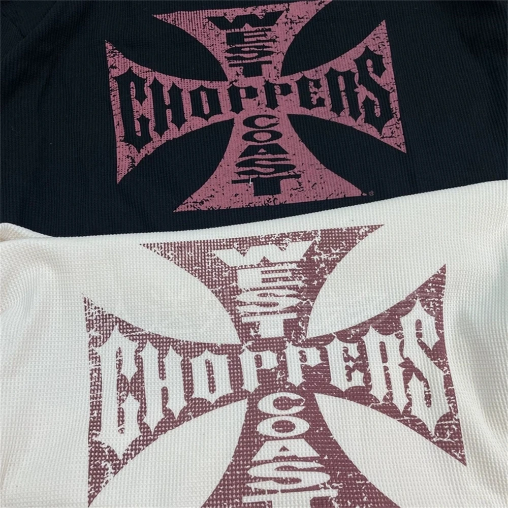 

25fw West Coast Choppers Cross Waffle Sanskrit Long Sleeved T-shirt Men Women Best Quality Loose T Shirt Top Tees