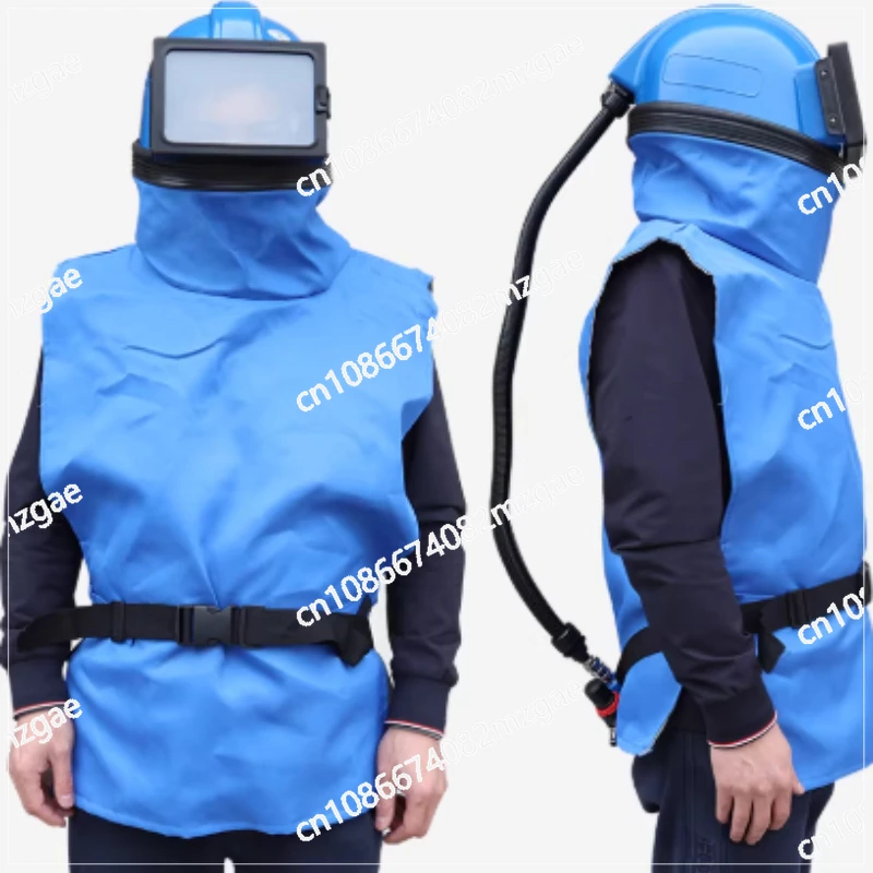 Blue air conditioner oxygen supply special sandblasting helmet sandblasting cap integrated sandblasting suit