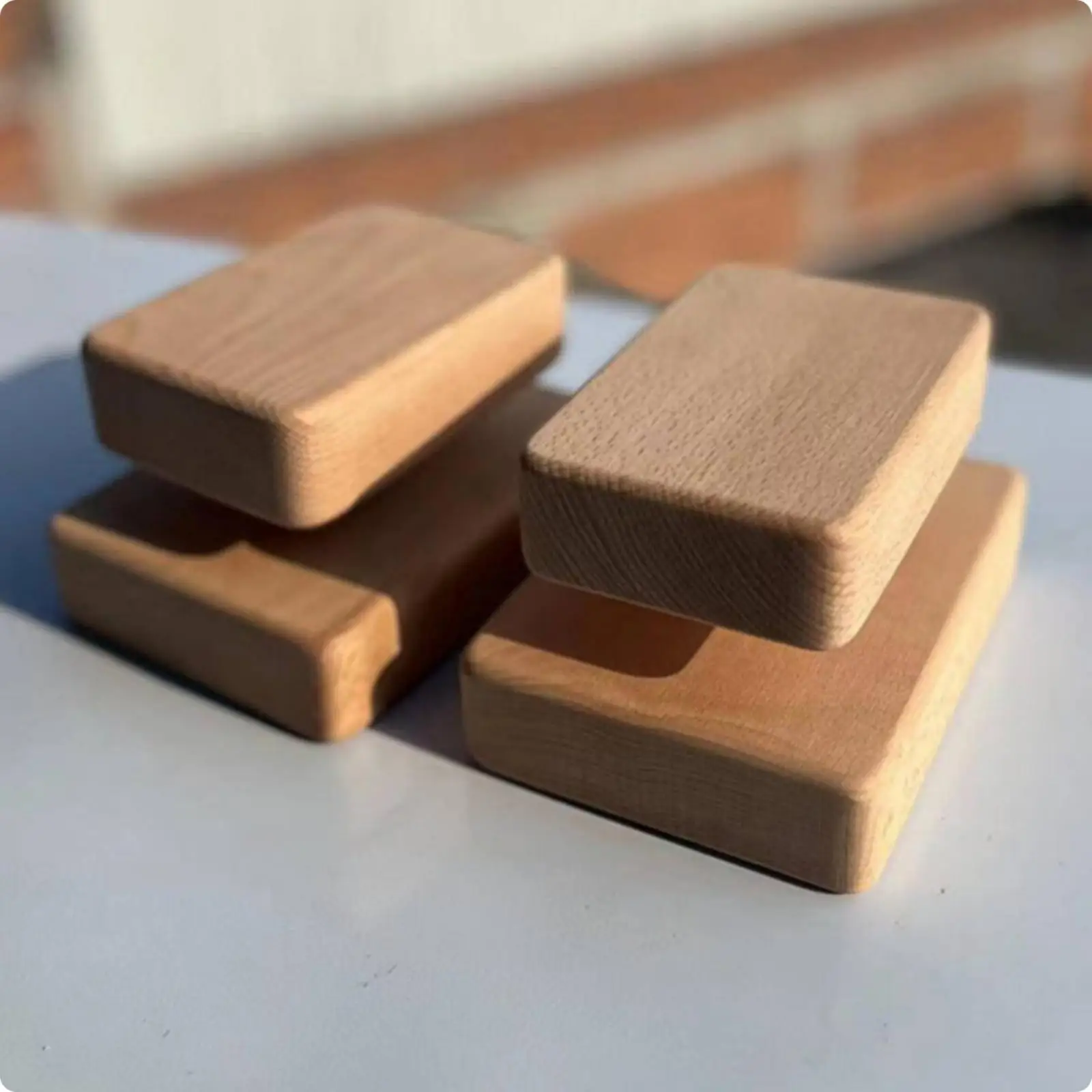 Beech Wood Exercise Blocks Sanded Finish Fitness Gear Stepped Cut-Indentation